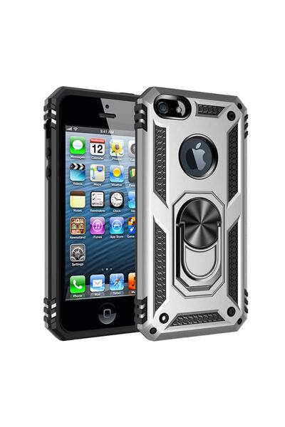 kılıffuarı Iphone 5/5s/se Uyumlu Kılıf Zırhlı Mıknatıslı Standlı Tank Kapak Gri