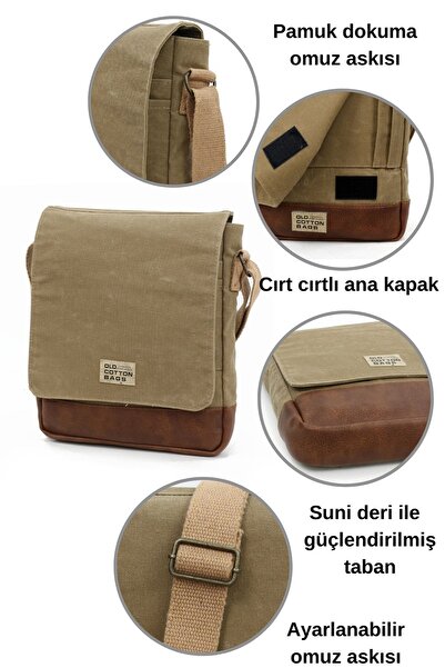 Old Cotton Cross Strap Postman Shoulder School Tablet Bag Water Resistant Waxed Canvas - 7112