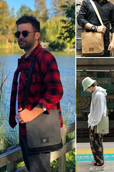 Old Cotton Cross Strap Postman Shoulder School Tablet Bag Water Resistant Waxed Canvas - 7112