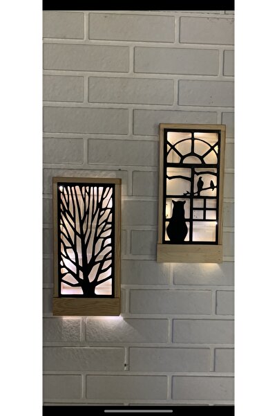 MSAĞWOODS 2 Li Set Peri Ledli Sarı-siyah Pillerhariç Ahşap Işıklı Duvar Süsü ...