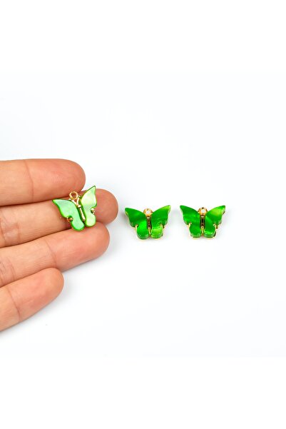 yfhobi 1 Adet - 15 mm Kelebek  Altın Kaplama Yeşil Taşlı Takı Aparatı