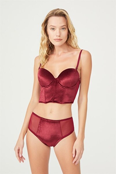 Genel Markalar Cansoy Bordo 666 Liva Kadife Korseli Sütyen Takımı