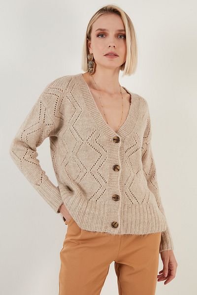 Lela Cardigan tricotat cu decolteu în V cu nasturi din bumbac Cardigan pentru femei 6321010