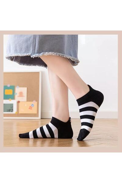 çorapkolik Комплект от 5 дамски черно-бели бродирани памучни чорапи до глезена с шарка на крава