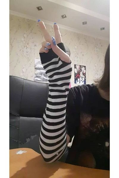 İYİ MODA Anime Grunge Punk Black White Striped Sleeve