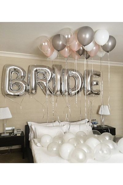 DÜVENCİ TİCARET Silver Bride Foil Rose Gold White Gray Transparent Balloon Set