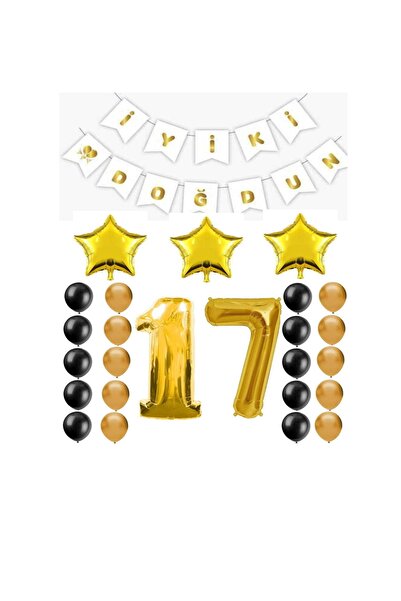 BEST PARTİ DOĞUM GÜNÜ PARTİ SÜSLERİ Iyiki Doğdun Yazılı 17 Yaş Gold Renk Doğu...