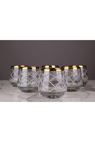 P H Panayır Home Mini Coffee Glass with Gold Striped Cut Polo Decoration (Set of 6, 115 Cc)