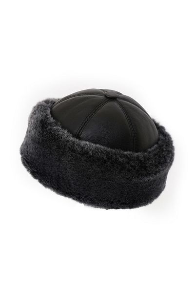 Mumcu's Leather Black Soft Fur Leather Chechen Bucket Hat Beanie