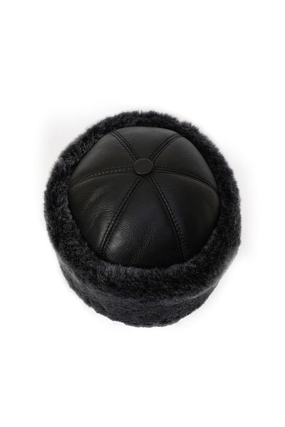 Mumcu's Leather Black Soft Fur Leather Chechen Bucket Hat Beanie