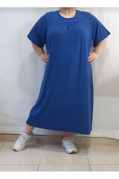 Mertcan Butik Rochie de vascoză din bumbac pieptănat albastru adunat, cu decupaje pe față și pe spate
