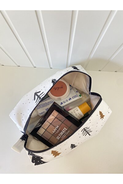 Karma Kids Black and White Pine Tree Patterned Waterproof Lined Makeup Bag - ...