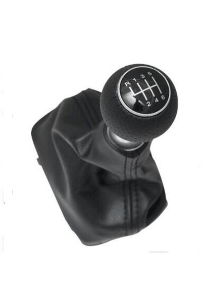 elceystr Skoda Fabia 1999-2007 Compatible Gear Gaiter Black Leather Black Stitch