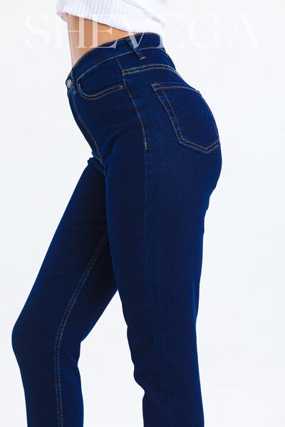 SHEVEGA Navy Blue High Waist Lycra Mom Jean