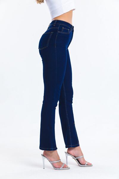 SHEVEGA Navy Blue High Waist Flare Leg Slit Jeans Lycra Flare Leg Slit Jeans