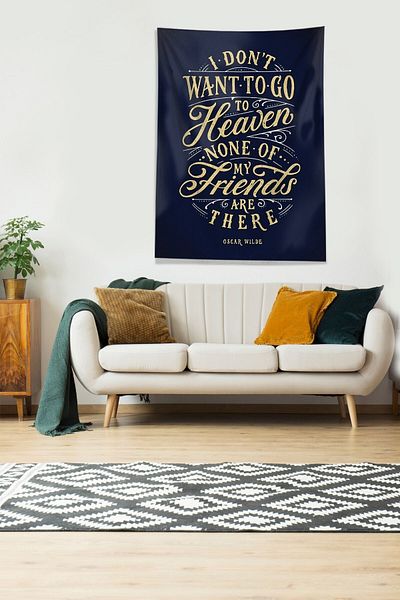 on the clouds Albastru bleumarin Oscar Wilde Saying Stain Resistant Velvet Fabric Tapet Tapet Tapiserie