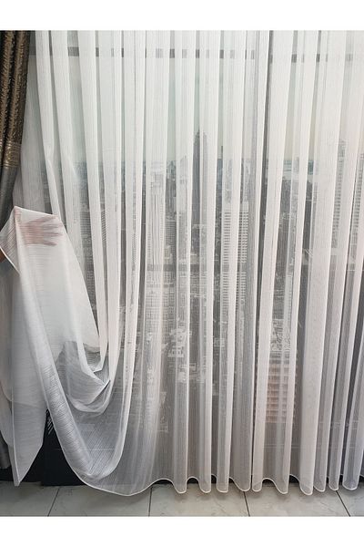 lüks House Ecru Luxury Thin Striped Tulle Curtain Leaded 1 E 2.5 Pleats
