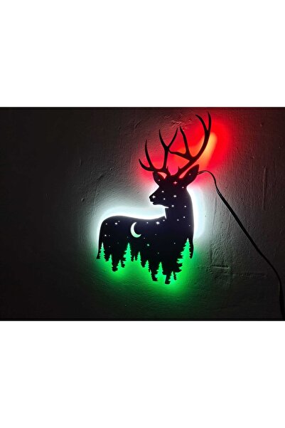 karbonsoft Hediyelik Dekoratif Ahşap Ledli Işıklı Yıl Başı Noel Geyik Tablo Lazer Kesim Ve Ahşap