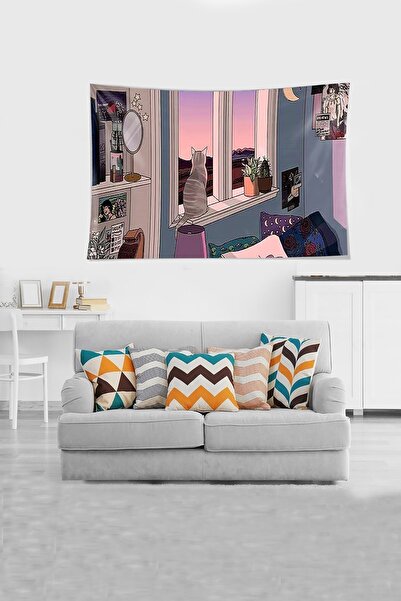 on the clouds Cat Proof in the Window Velvet Textured Fabric Wall Cloth Wall Carpet Tapestry