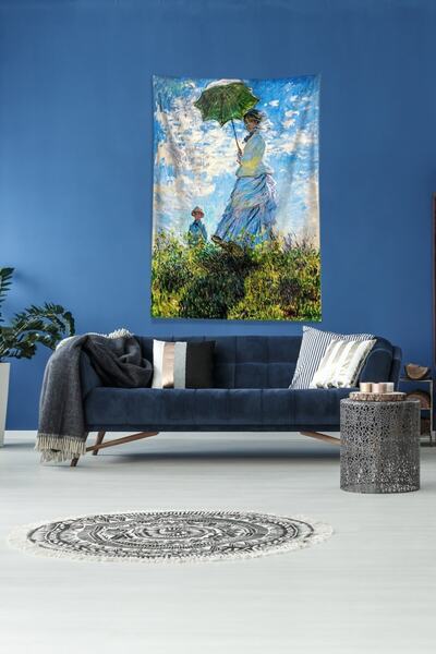 on the clouds Women's Stain-Proof Velvet Fabric Wall Cover with Blue Umbrella Wall Tapestry Tapestry