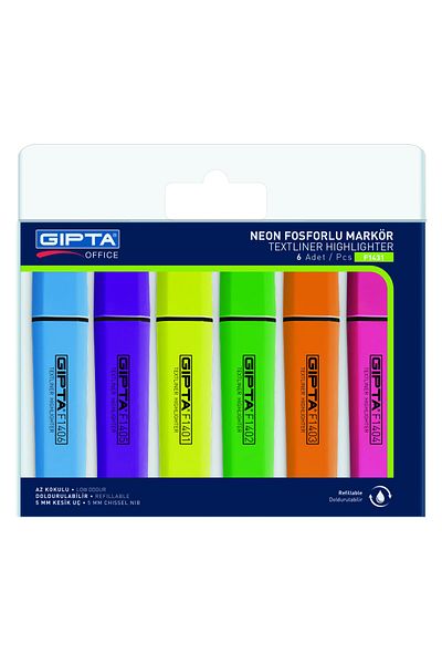 Gıpta Highlighter Marker - Highlighter Pen (Marking Pen) 5mm Cut Point 6 Colors Set F1431