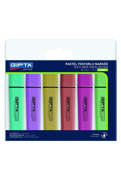 Gıpta Highlighter Marker - Highlighter Pen (Marking Pen) 5mm Cut Point Pastel 6 Color Set F1481