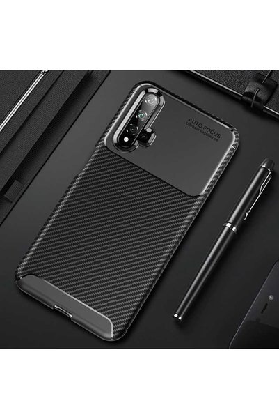 kılıffuarı حافظة متوافقة مع هاتف Honor 20 بتصميم كربوني وغطاء من السيليكون ال...
