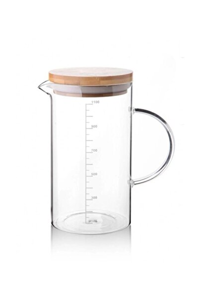 Genel Markalar Borosilikat Cam Bambu Kapaklı Ölçü Sürahisi 1100 ml