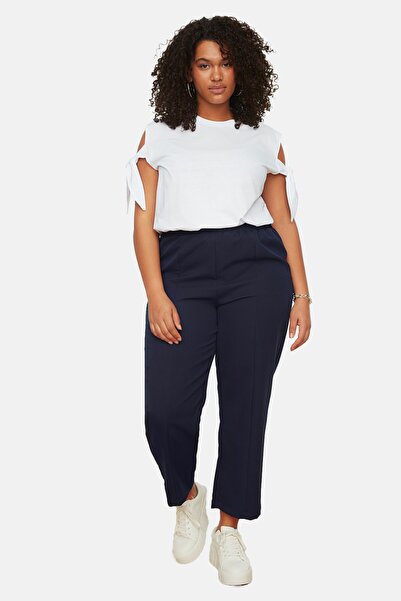 Trendyol Curve Námořnická modř elastické tkané kalhoty Carrot Fit TBBSS22AR0031