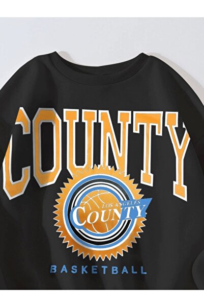 AFROGİYİM Μαύρο Oversize Γυναικείο Φούτερ - County Printed