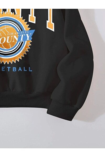 AFROGİYİM Μαύρο Oversize Γυναικείο Φούτερ - County Printed