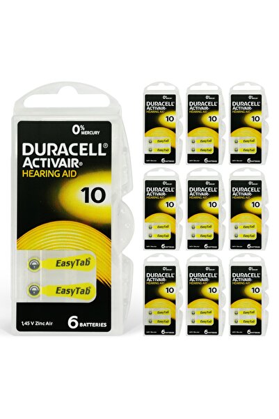 Duracell Activair 10 Numara Işitme Cihazı Pili (10 Paket X 6 Adet= 60 Adet Pil)