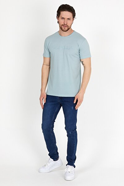 DYNAMO Men's Mint Crew Neck T-shirt with Embroidery Detail