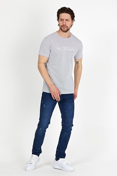 DYNAMO Чоловіча біла футболка з детальною вишивкою з екіпажною горловиною