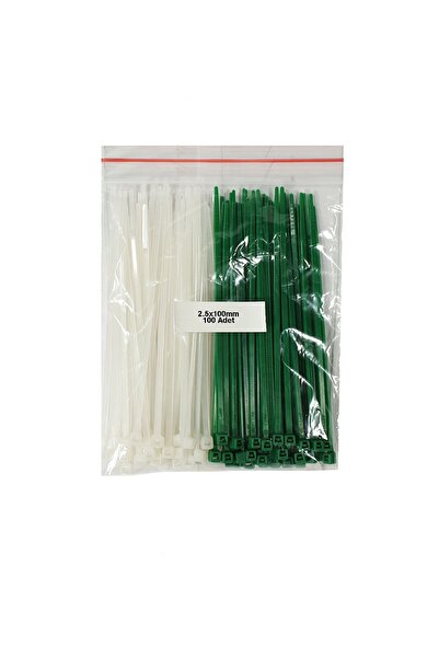 TeknoGöz Plastik Kablo Bağı - Beyaz+yeşil - 2,5mm X 100mm - Cırt Kelepçe (100...