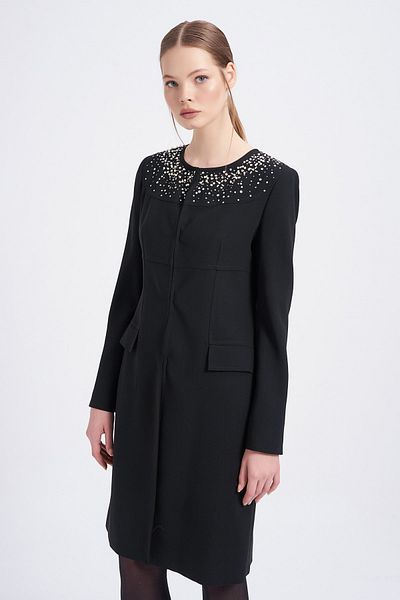 Balizza Blz- Collarless Stone Detailed Trench Coat