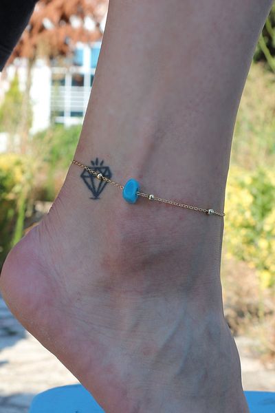 Dukkanka Blue Bodrum Stone Gold Color Dorica Chain Women's Anklet