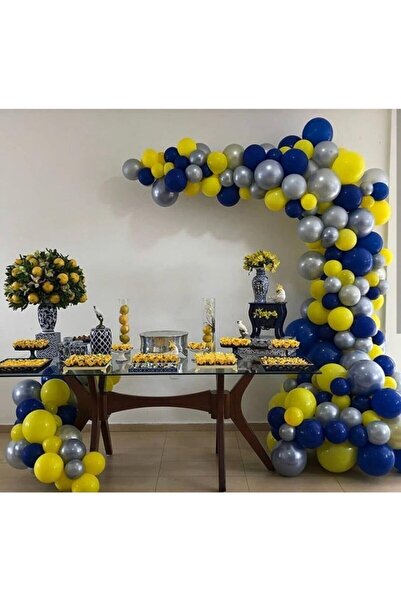 party mix Sarı Lacivert Balon Zinciri 65 Adet Doğum Günü