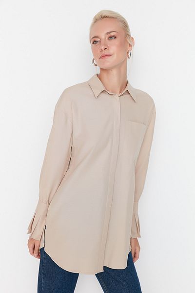 Trendyol Modest Detailní tkaná košile Stone Pleat Thick Cuff TCTAW23TG00031