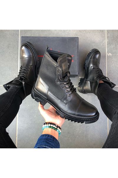 Martinetto Genuine Leather Fabric Daily Black Men's Boots