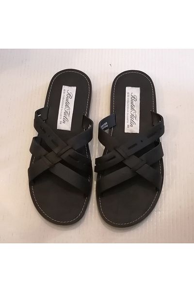 Butik Tülin شبشب من الجلد الطبيعي المحروق باللون الأسود للجنسين مع نعل إيفا مرن وحزام متقاطع مزدوج