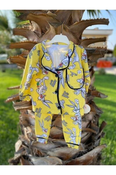 Ladies Sarı Bunny Pijama Takımı