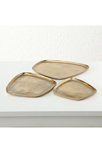BOLTZE HOME 3'lü Gold Dekoratif Tepsi 27cm-34cm-42cm Seti