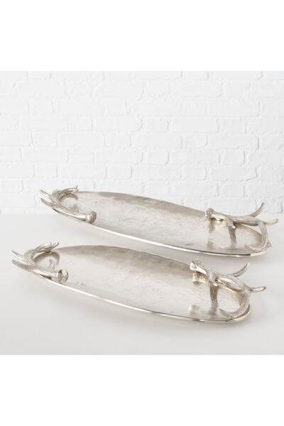 BOLTZE HOME 2'li Gümüş Dekoratif Tepsi 27cm-29cm Seti