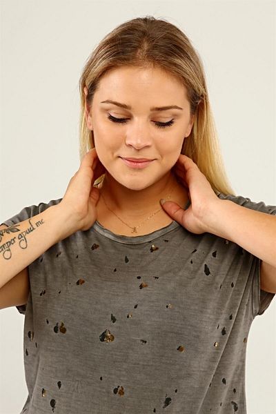 Seamoda Large Size Women's Comfortable Trend Daily Spade Print Back Lace Detailed T-shirt-anthracite