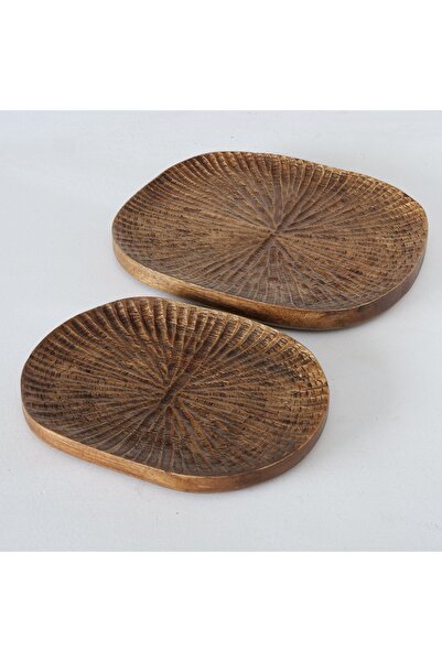 BOLTZE HOME 2 'li Koyu Kahverengi Oval Tabak Seti 26 X 20 Cm - 32 X 27 Cm