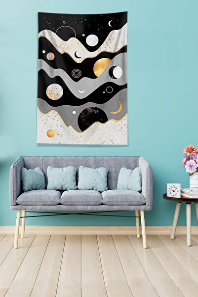on the clouds Grey-black Moon And Crescent Stain Resistant Velvet Fabric Wall Cloth Wall Carpet Tapestry