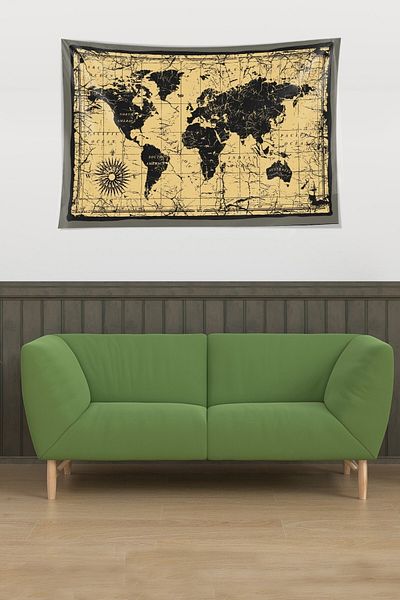 on the clouds Old World Map Stain Resistant Velvet Textured Fabric Wall Cloth Wall Carpet Tapestry