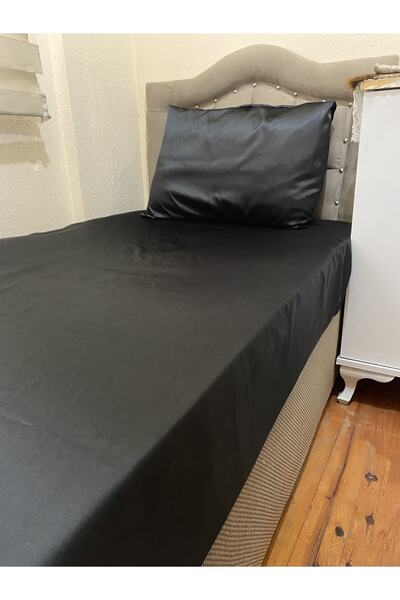DUSK ملاءة سرير واحدة من الساتان الحريري المرن باللون الأسود و1 كيس وسادة 100...