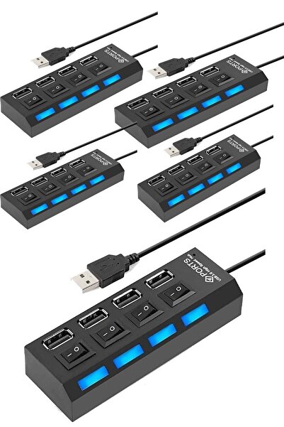 Zineets 5'li Paket 4 Port Usb 2.0 Hub Çoğaltıcı Çoklayıcı Swıtch Anahtarlı Pc...